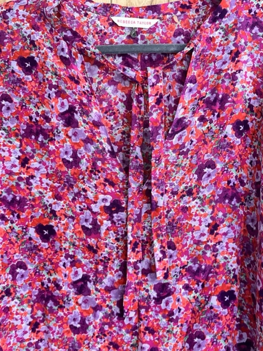Rebecca Taylor Orange, Pink & Purple Floral V-Neck Blouse - Picture 4 of 9